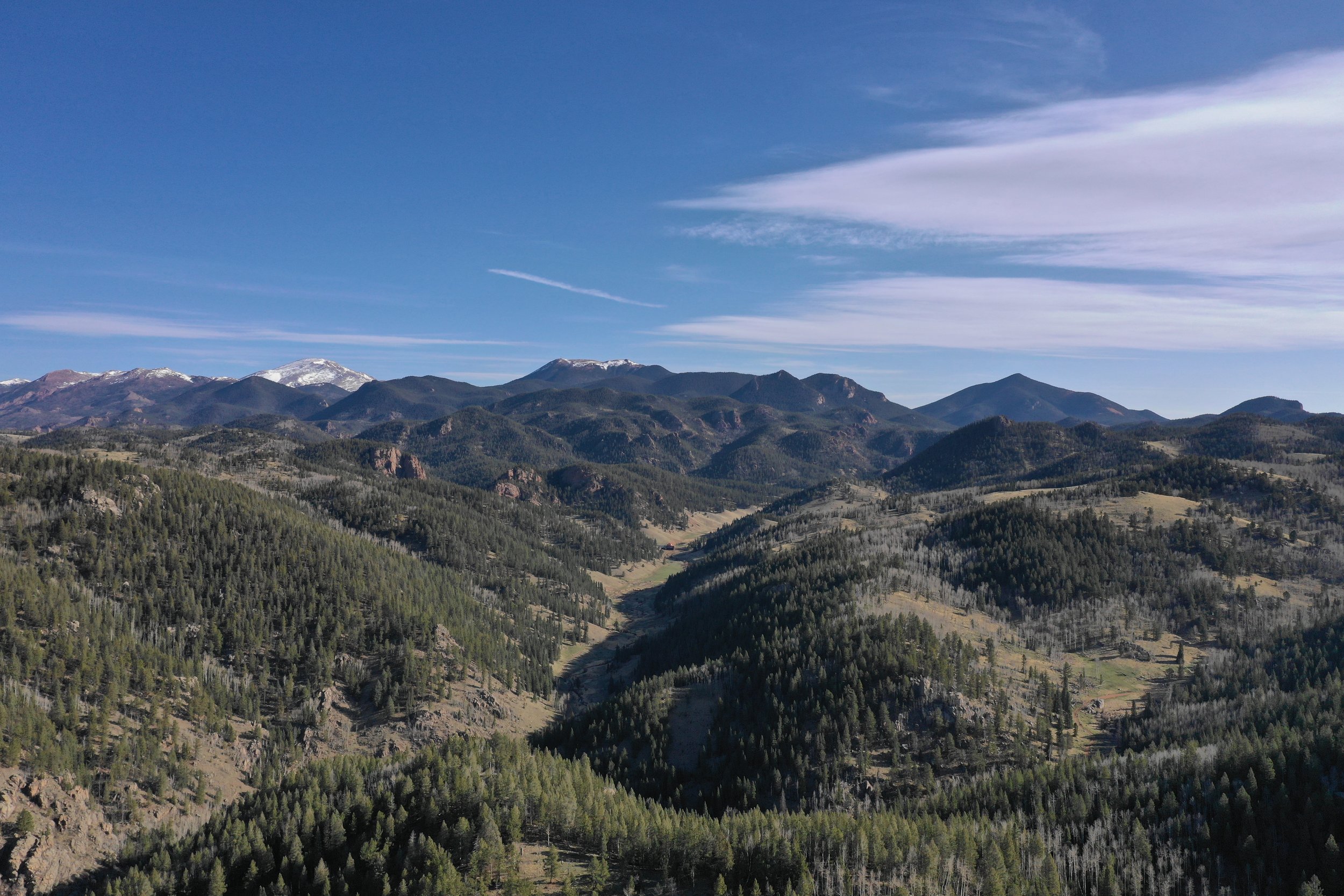 Timbered ridges rolling toward Pikes Peak, the view from the Elk Glade country